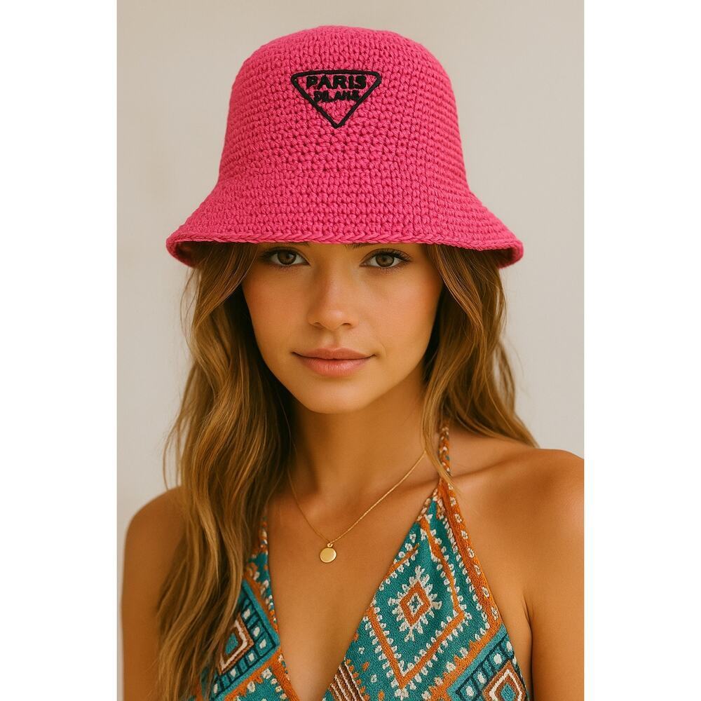 Paris Milano Hot Pink‎ Crochet Bucket Hat Boho Summer Festival Retro Chic -NEW